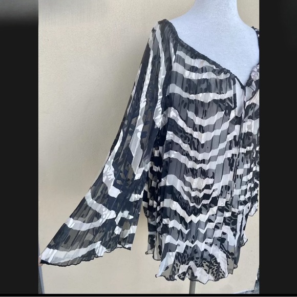 Hale Bob Accordion Pleats Tunic Boho Trapeze Dress Flare Sleeves Animal Print - Picture 9 of 14